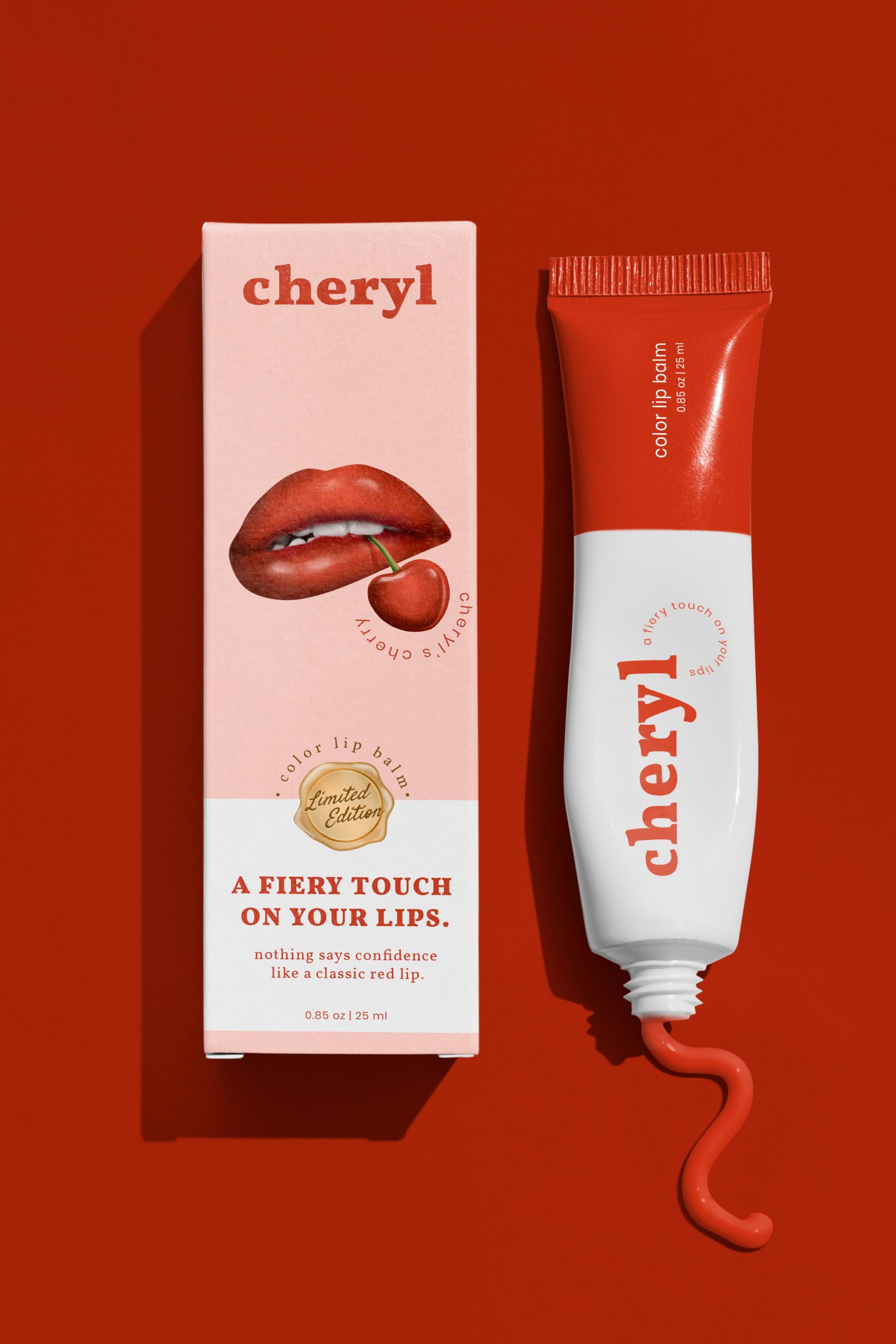 Red lipstick packaging for cosmetic branding